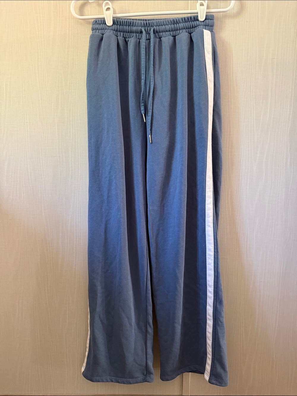 No Boundaries Blue Wide-Leg Track Set with White Stripe - No Shoulder Crop Top